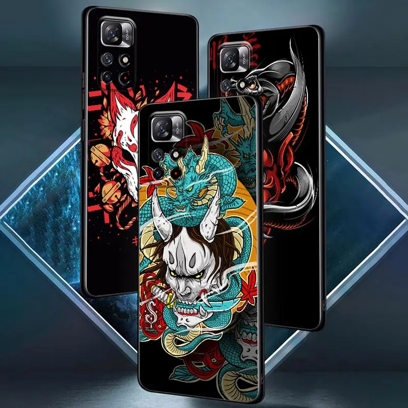 Фото Samurai Oni маска тату Дракон искусство Poco X3 NFC чехол для Xiaomi POCO F3 F4 F5 Pro X3 X4 Pro 5G GT X5 M3 M4 M5 C51 C55 чехол для телефона №3