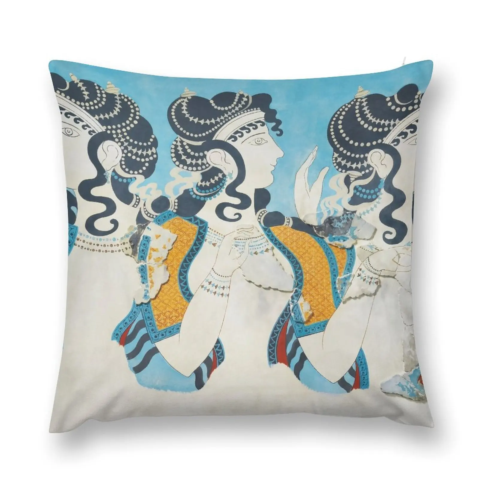 Фото Minoan Fresco Ladies in Blue Knossos декоративная подушка на заказ подушки для фотографий эстетическая декоративная наволочка подушка №2