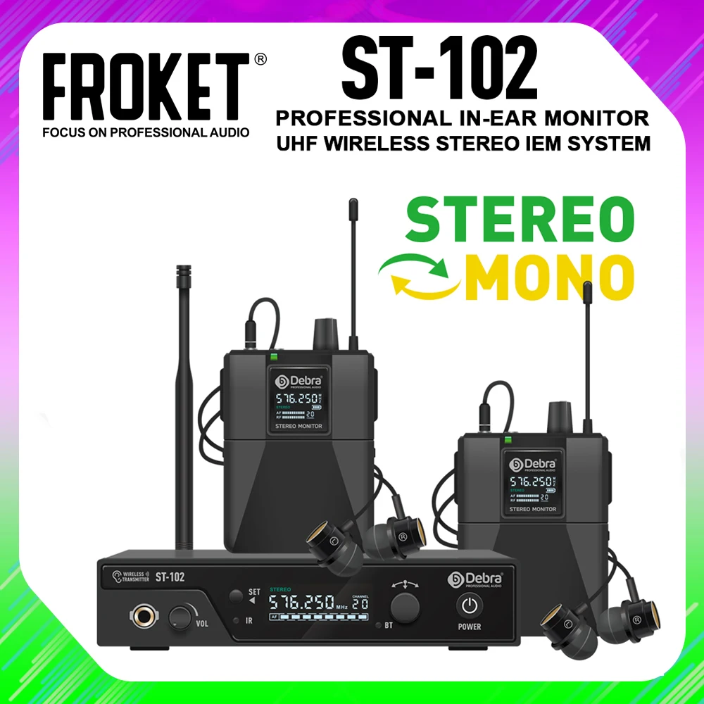 Профессиональная стереосистема UHF IEM ST-102, беспроводная система мониторинга, гарнитура, передача сигнала UHF, подходит для выступлений на сцене