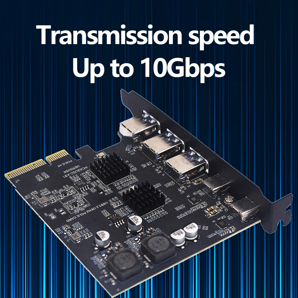 Фото TISHRIC 10 Гбит/с USB3.2 Тип C PCIE 2X 4X Карта расширения 1-5 портов Тип C USB 3.2 Адаптер ASM3142 Контроллер PCI Express 4X–16X №4