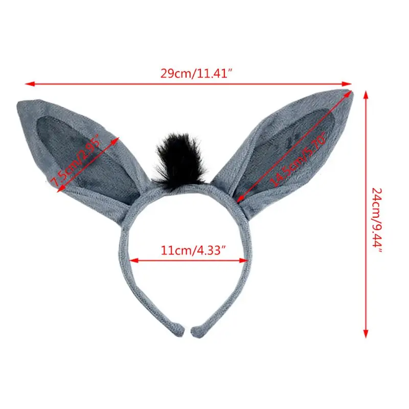 Фото Повязка на голову Dunkey Ears из искусственного меха, обручи для волос с ушками из искусственного меха, ночная вечеринка №5
