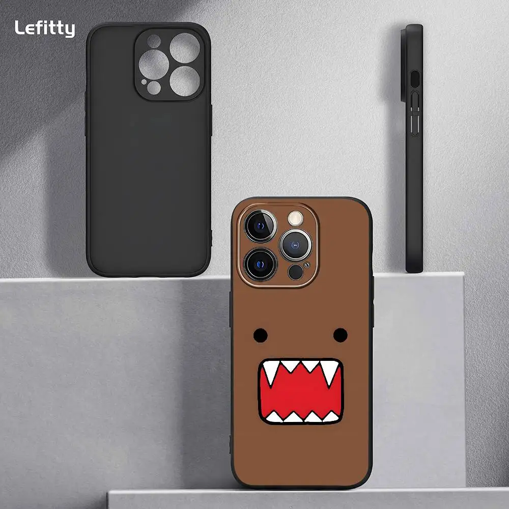Фото Простой чехол для телефона Kawaii D-Domo Kun для iPhone 16, 15, 14, 13 Pro Max Plus, мини-черный матовый мягкий чехол Funda №2