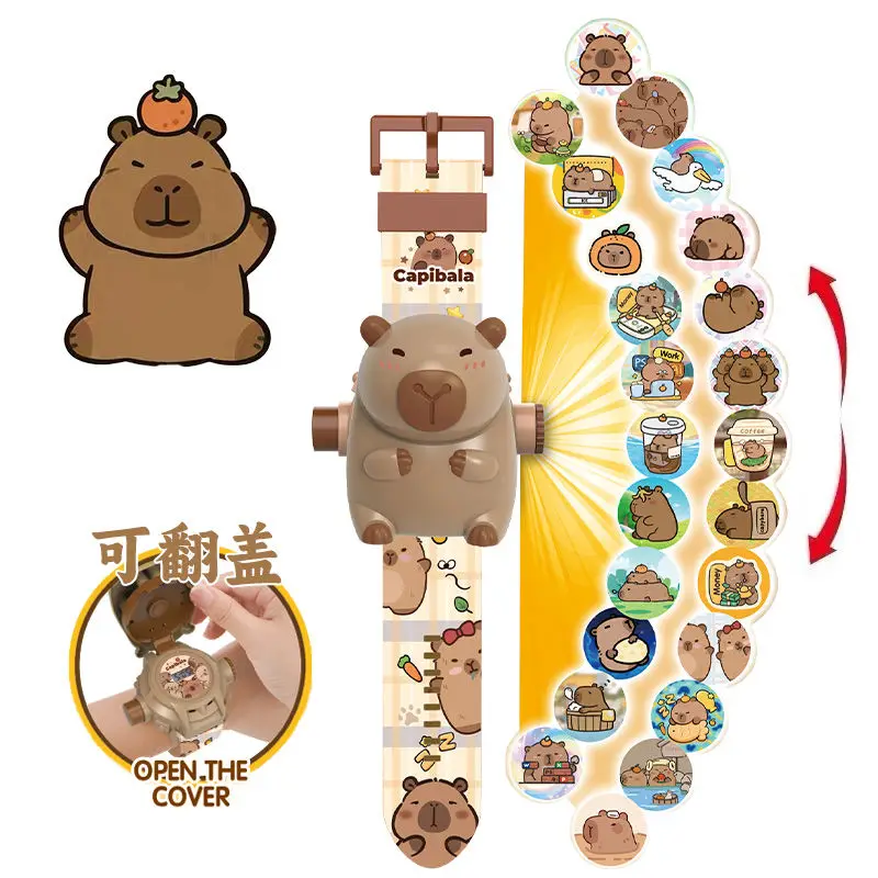 Kawaii мультфильм Капибала детские игрушки проекционные часы для мальчиков и девочек подарок для детского сада светящийся мультфильм откидное время