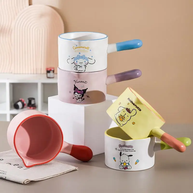 Sanrios Hellokittys 700 мл керамический горшок для молока Cinnamoroll Kuromi почтовый мультяшный домашний суповой горшок Милая лапша плита аниме посуда