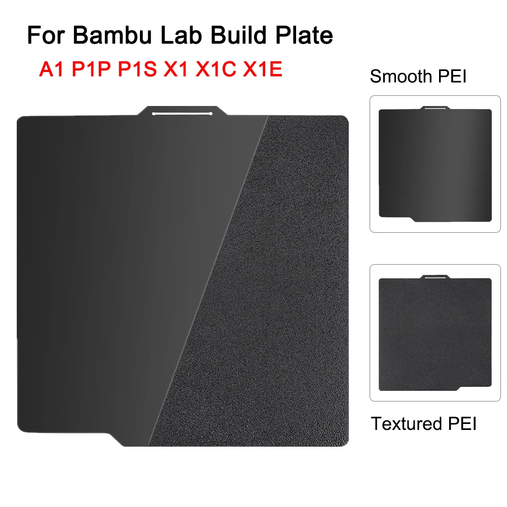 Двусторонняя пластина PEI для Bambu Lab A1 P1P P1S X1 X1C Сборная пластина 257x257 мм, гладкая текстурированная PEI Bambulab P1P с подогревом 3D-печать
