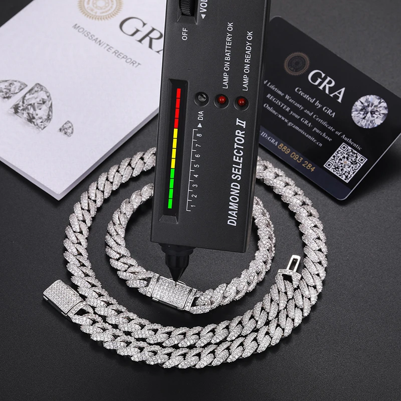 Фото Прямая заводская цена Iced Out 10 мм позолоченное серебро 925 пробы VVS муассанит с бриллиантом Майами кубинское ожерелье-цепочка №3