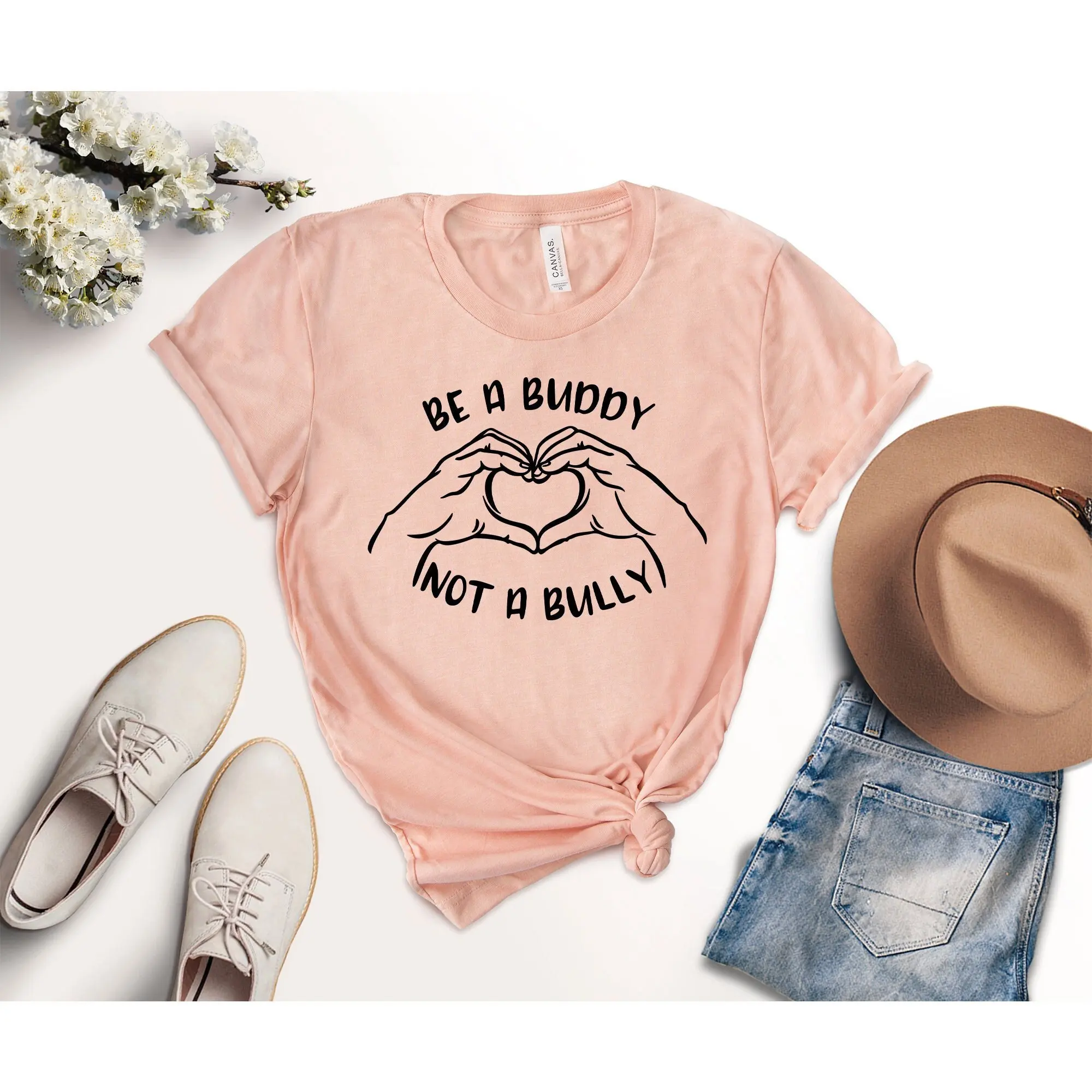 Футболка Be A Buddy Not Bully с ручным сердечком и антиоблаждением оранжевого цвета, доброе осведомленность