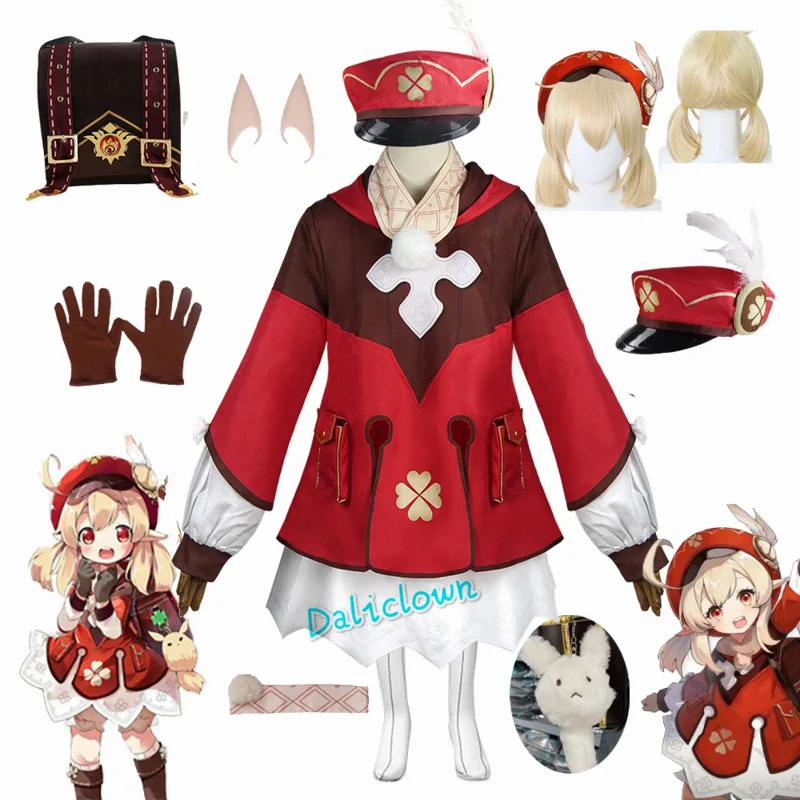 Костюм для косплея Genshin Impact Klee, рюкзак, Dodoco Wig Klee, детская одежда, платье, сумка, обувь, Хэллоуин, карнавал, комикс для детей, женщин
