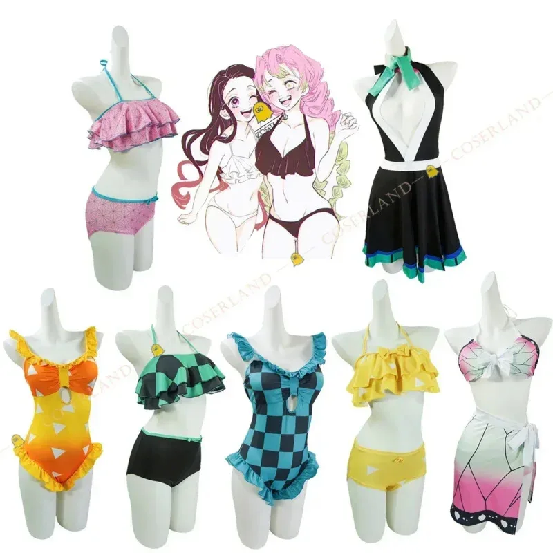 Demon Slayer Girls Bath Suit Kimetsu No Yaiba Yuukaku Hen Bikini Kamado Tanjirou Nezuko Zenitsu Kanroji Mitsuri Swimsuit Powder Spy