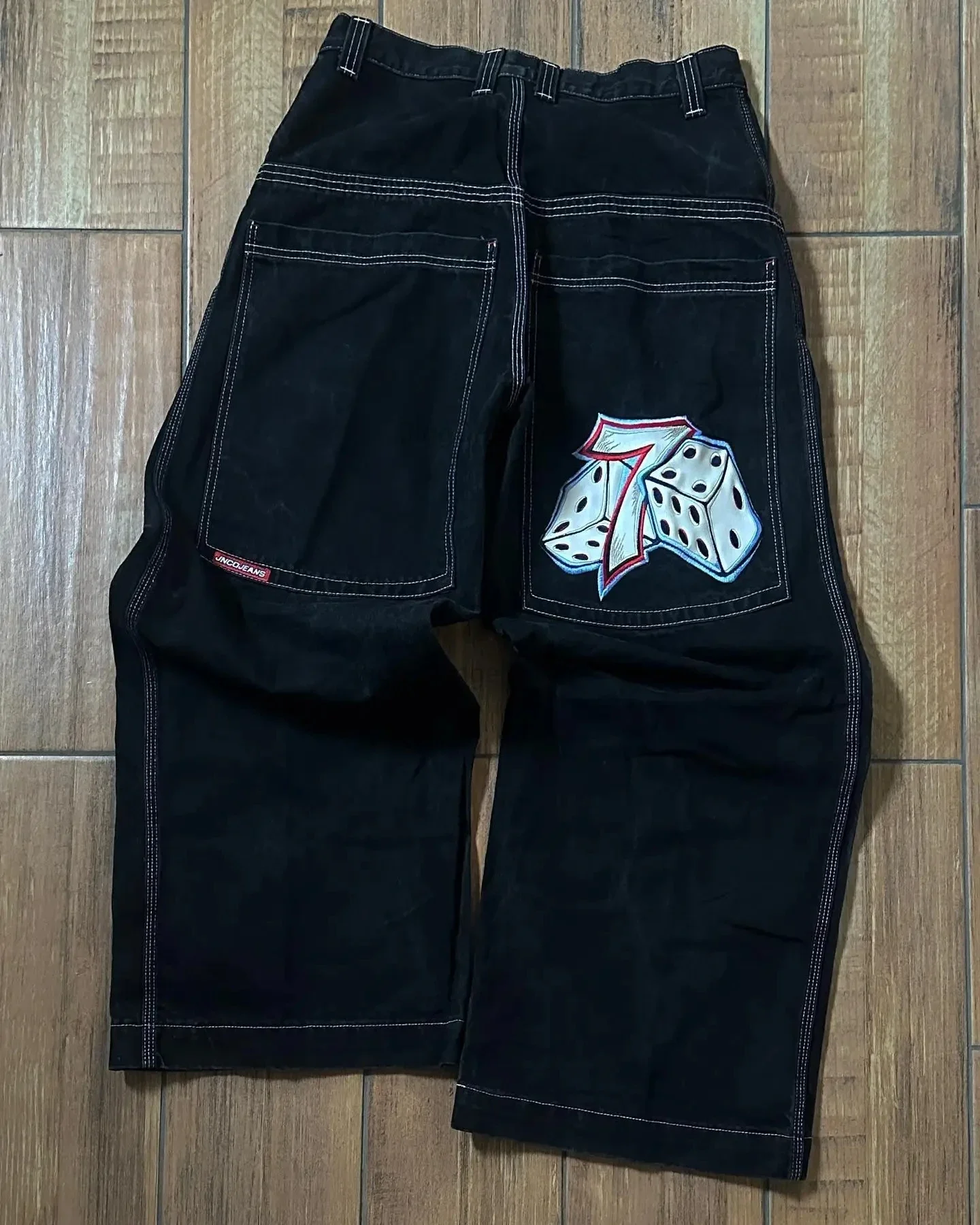 Фото Jnco мешковатые джинсы хип-хоп Рок Вышивка Узор Мужчины Женщины 2023 новая мода уличная ретро Harajuku джинсы с высокой талией и широкими штанинами №5
