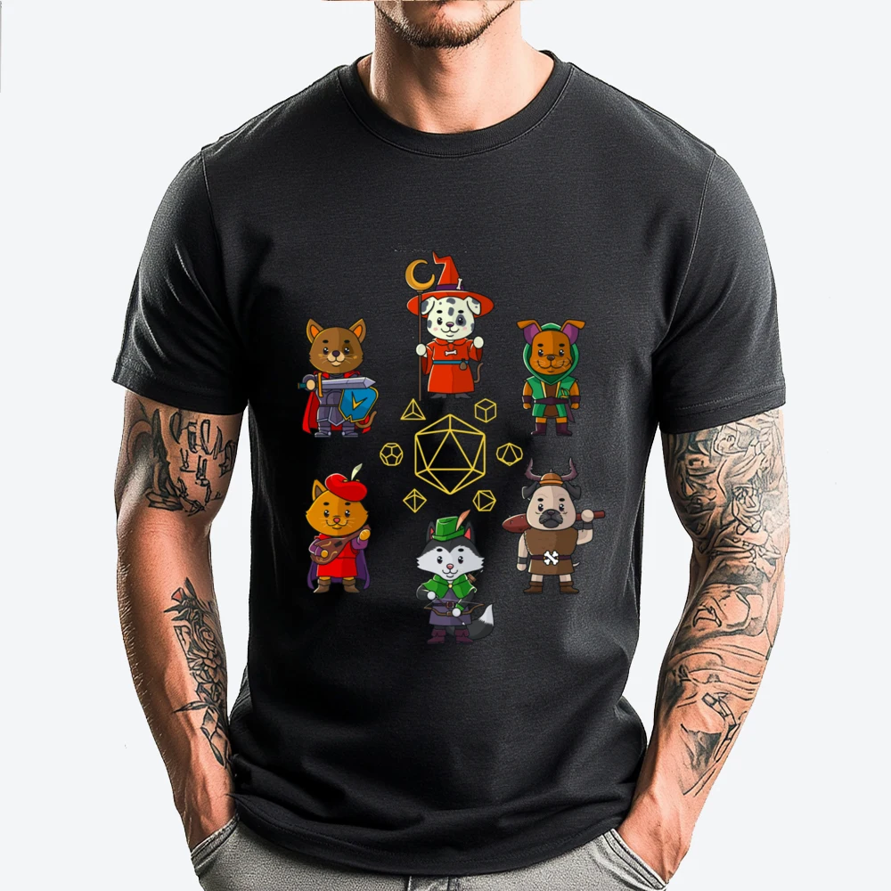 Rpg Gamer Dogs Dice Geek Dog Мужская одежда Футболка Homme Mardi Gras Забавные футболки с мультяшным принтом