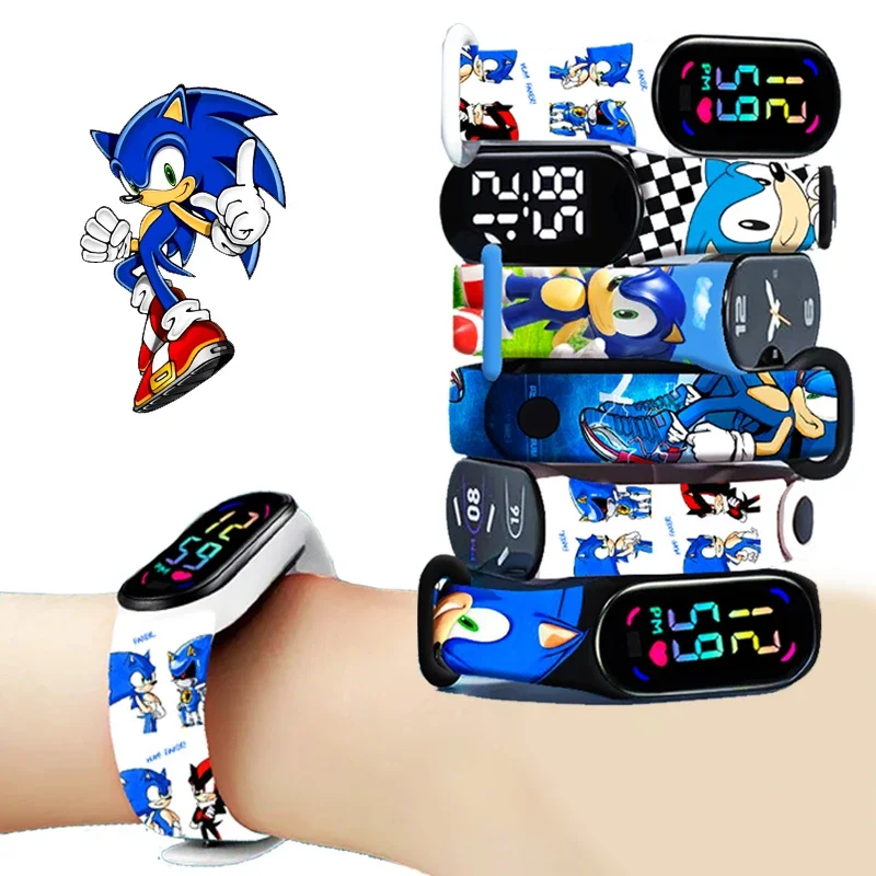 Цифровые часы Disney Stitch Sonic, светящиеся сенсорные водонепроницаемые электронные спортивные часы с аниме фигурками, детские подарки на день рождения, игрушки