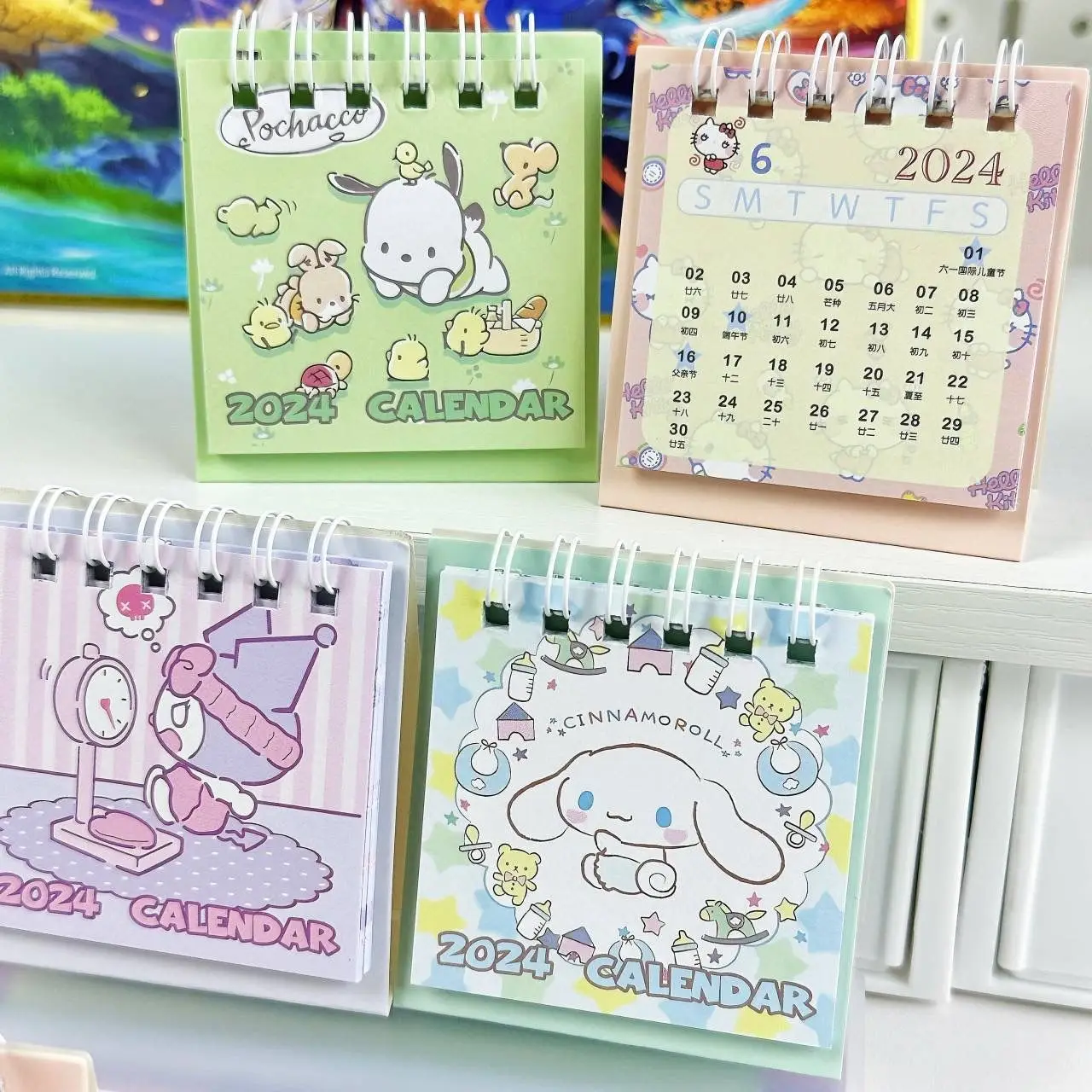 Настольный мини-календарь Sanrio, Hello Kitty Kuromi 2024, мультяшный милый креативный и интересный богатый шаблон, украшение для рабочего стола, подарок