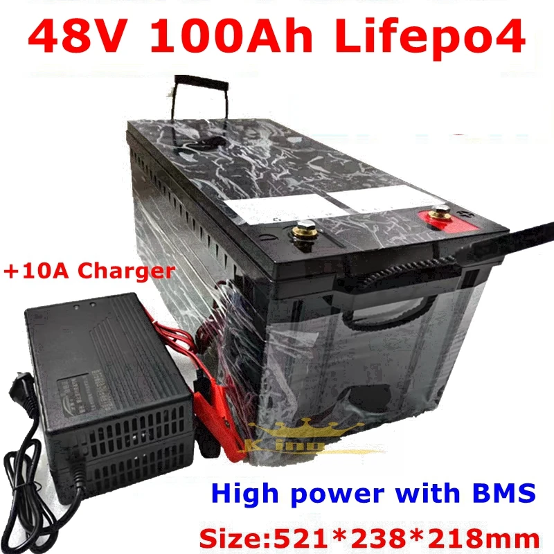 Литиевая батарея lifepo4 48 В 100 Ач с BMS для трехколесного велосипеда, инвертор тележки для гольфа, скутер для хранения солнечной энергии + зарядное устройство 10 А