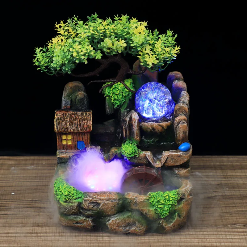 Lucky Feng Shui Светодиодные Фонарики Из Смолы, Каменный Сад, Водные Объекты, Украшения Для Офисного Стола С Распылителем