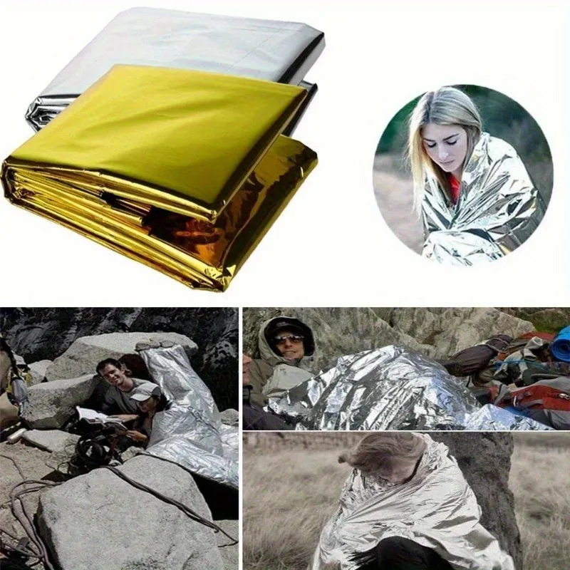 Портативное одеяло для первой помощи для выживания на открытом воздухе, морозостойкое солнцезащитное изоляционное одеяло для кемпинга, пешего туризма, светоотражающее спасательное одеяло