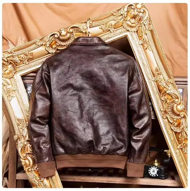 Фото LNY SHop Top.Plus Bomber Куртка из натуральной кожи в стиле A-2. Роскошное мужское пальто толщиной 1,6 мм. Винтажная повседневная тяжелая кожаная ткань №2