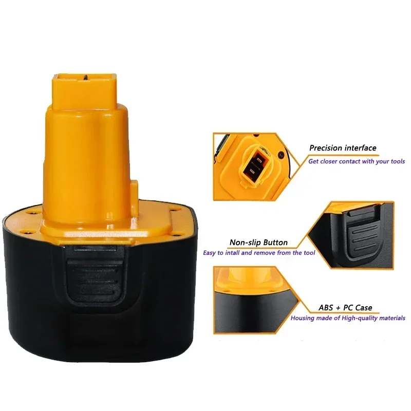 Фото Перезаряжаемый аккумулятор Ni MH для DeWalt 9,6 в 4800 мАч, резервная портативная батарея для электроинструмента, для De9061 De9062 DW9061 DW9062 De9036 DW9 №4