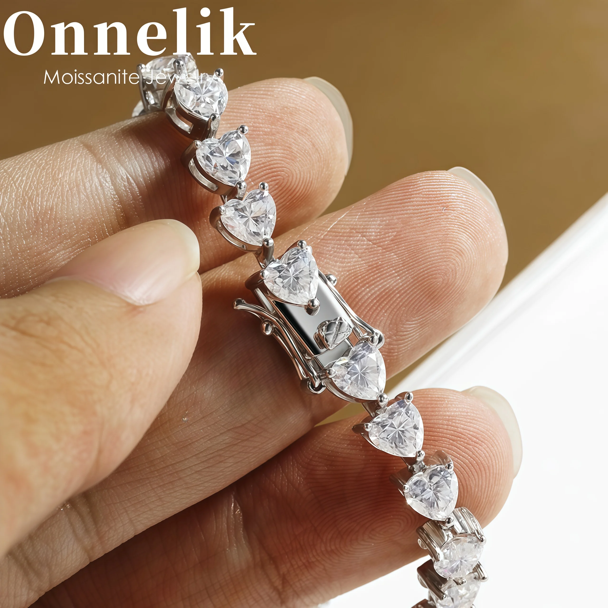 Onnelik 3 мм/0,1 карата все сердце муассанит браслеты для женщин классический подарок на день рождения 100% стерлинговое серебро S925 сверкающие ювелирные изделия