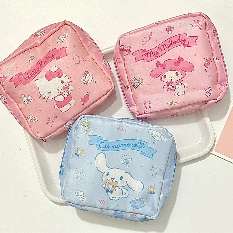 Kawaii Sanrios гигиеническая прокладка мешок аниме Kitty Melody Cinnamorol портативный водонепроницаемый органайзер для хранения санитарных салфеток