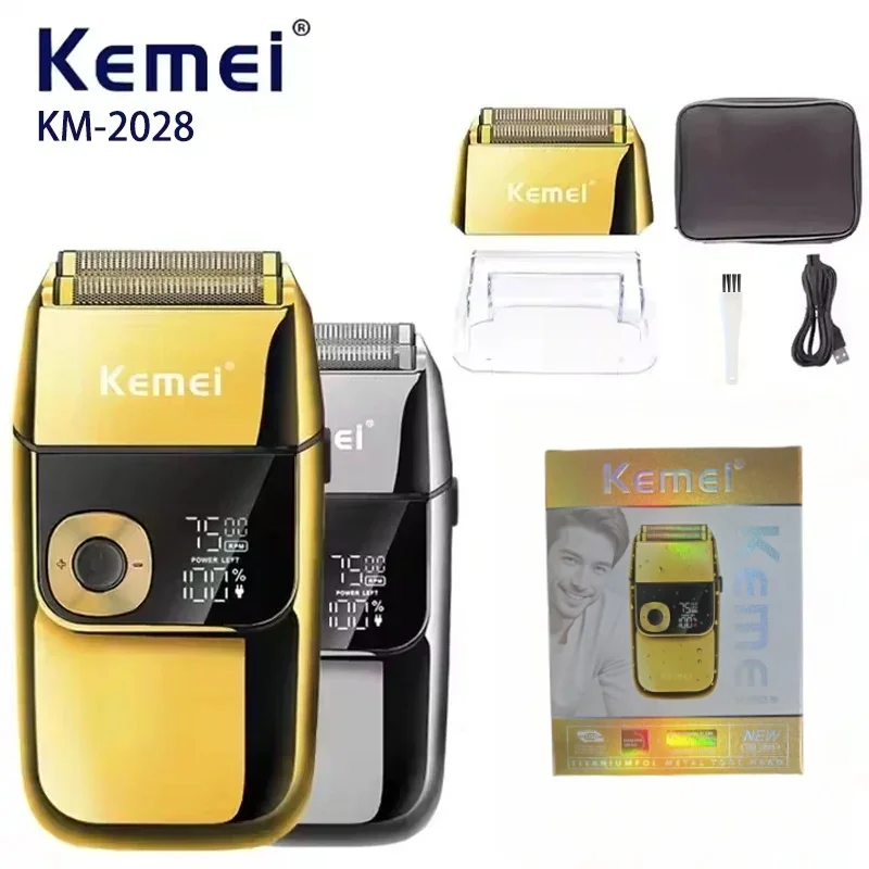 Kemei Gift Box KM-2028 USB-зарядка Портативная трехскоростная регулируемая ЖК-цифровой дисплей Металлический корпус Мужская электробритва