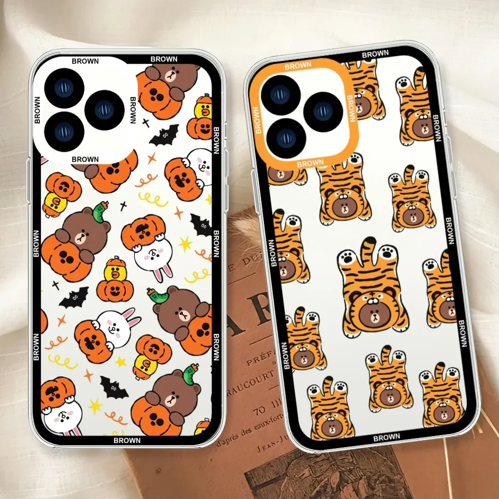 Корейский милый L-образный чехол для телефона F-Friends B-Brown для iphone 11, 12, 13, 14, 15, Mini Plus Pro Max, прозрачный корпус
