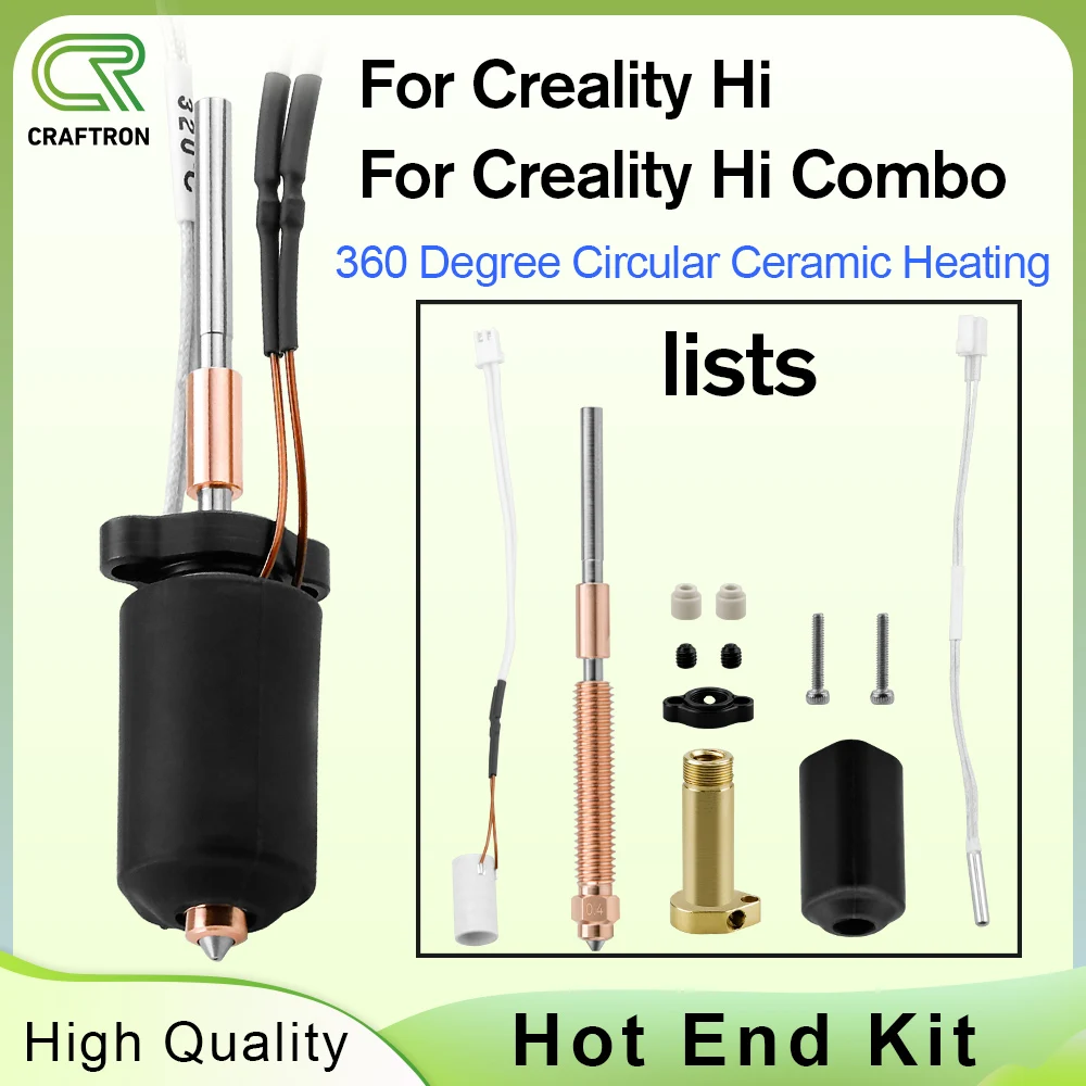 Для Creality Hi Hi Combo Hotend Kit из закаленной стали, универсальное сопло, силиконовый рукав, керамический нагревательный блок 300 ° Деталь принтера C3D
