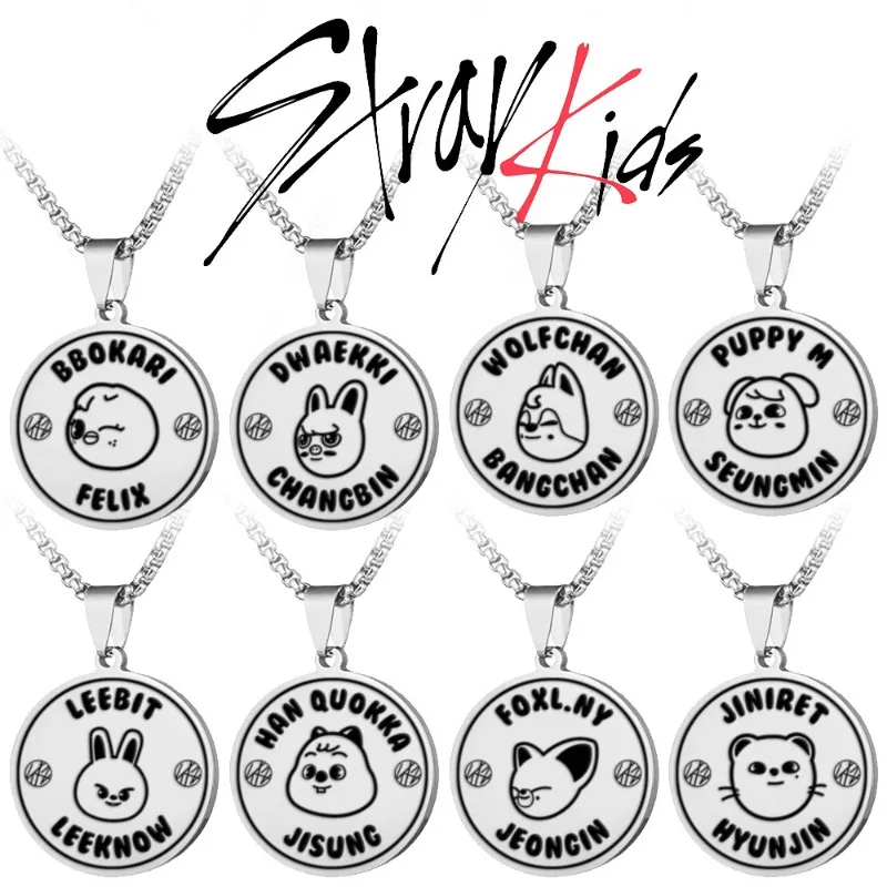 Ожерелье Stray Kids из нержавеющей стали с гравировкой SKZOO Stray Boys, титановая подвеска, свитер, цепочка, веер, товары, подарки