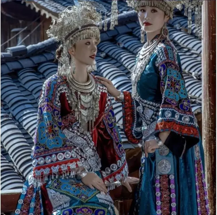 Китайские костюмы Мяо, женское платье, сценическое весеннее платье Hmongb