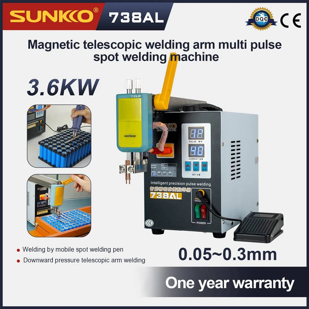 SUNKKO 738AL Аппарат для точечной сварки 3,6 кВт Новый модернизированный телескопический рычаг Ручной с ручками для точечной сварки Прецизионные импульсные точечные сварки