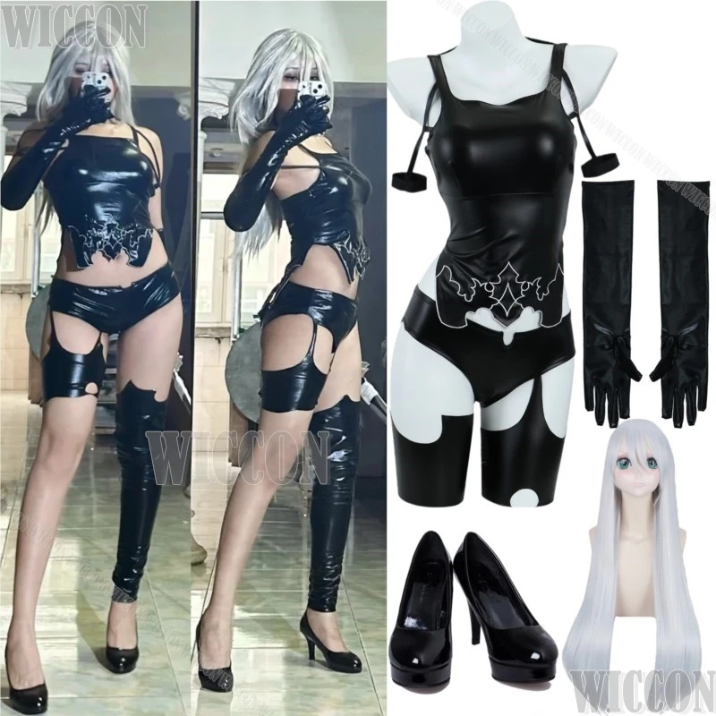 YoRHa тип A No.2 косплей игра Autoomata костюм реквизит 100 см длинный белый парик черная пикантная Униформа обувь Женский костюм комикс