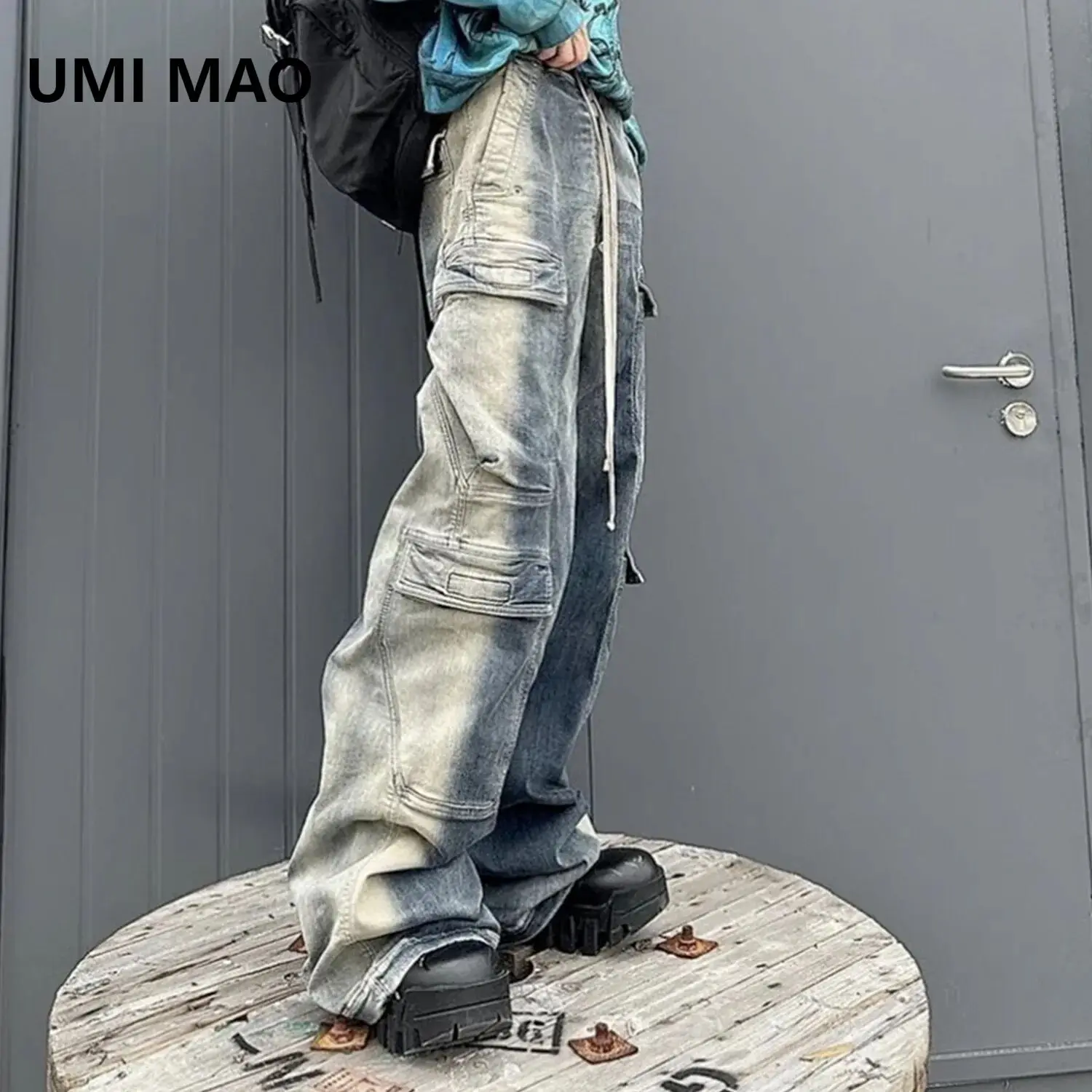 Брюки UMI MAO RO мужские и женские, стильная одежда, городские брюки унисекс, варенные Широкие штаны, с несколькими карманами, градиентные джинсы, модные мужские