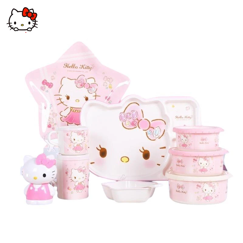 Sanrio Высококачественная посуда аниме Hello Kitty обеденная тарелка домашняя милая форма мультяшная чашка ложка рисовая миска тарелка кухонные принадлежности