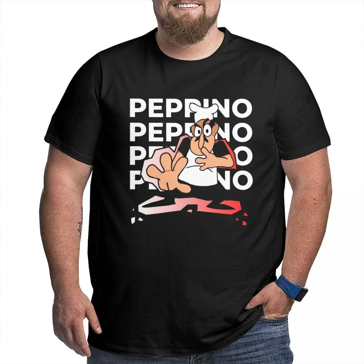 Фото Мужская футболка Pizza Tower Game Peppino, винтажная мужская футболка большого размера с хлопковыми рукавами на заказ №5