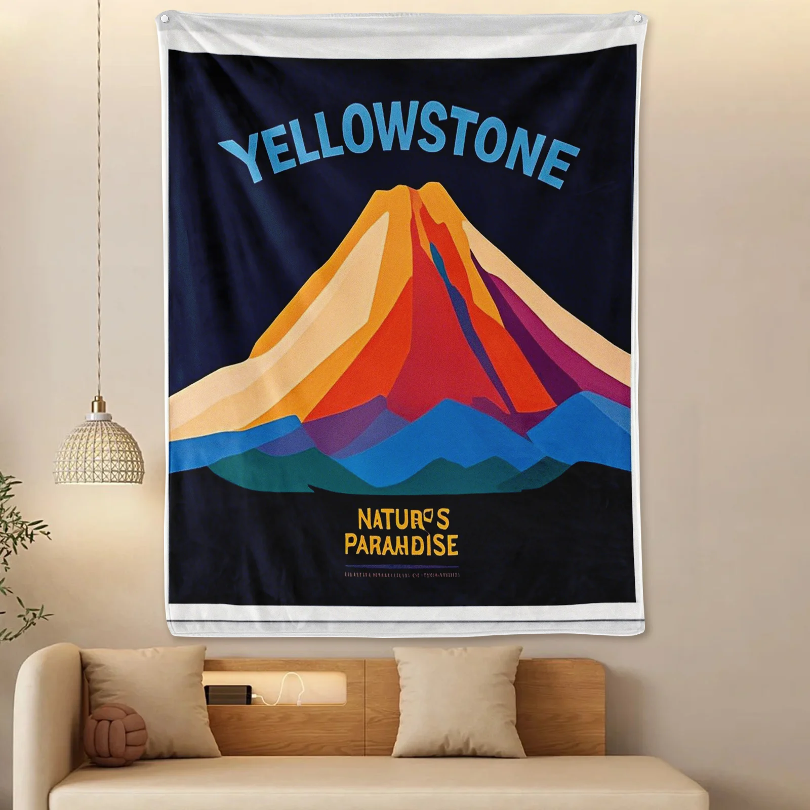 Одеяло Yellowstone Park Volcano с синим фоном и радужным дизайном для яркого и вдохновленного природой, дополнение к вашему дому