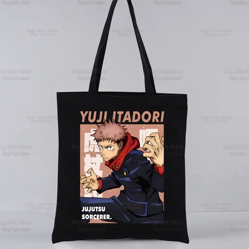Jujutsu Kaisen Gojo Satoru Room Anime czarne płócienne torby na ramię duża torebka College Harajuku torebka damska torba na zakupy
