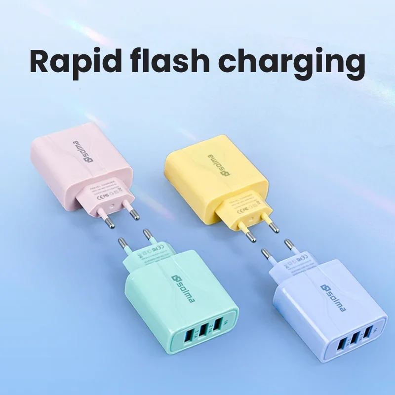 Цвет Macaron, стандарт ЕС, 3-портовое USB-зарядное устройство для мобильных путешествий для iPhone, универсальный адаптер для зарядки, зарядное устройство для Iphone S