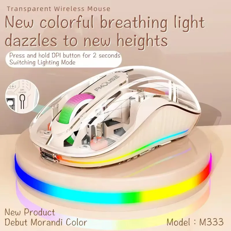 Новинка 2024, Беспроводная Bluetooth-мышь M333 2400DPI, трехрежимная мышь Type-C, перезаряжаемая мышь с двойным адаптером для игр на ПК и офиса, практичная