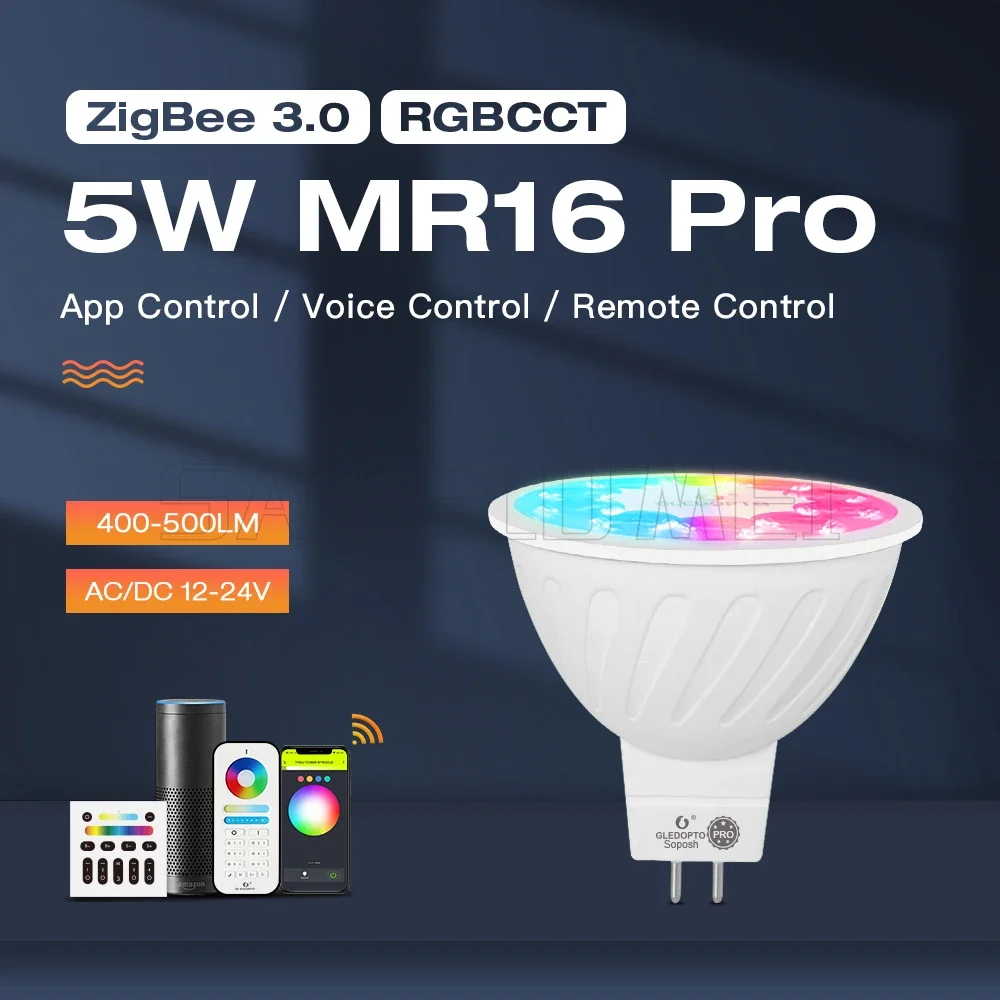 Светодиодный прожектор Gledopto Zigbee 3.0 5 Вт MR16 Pro Светодиодный светильник RGB + CCT AC/DC12~24 В Приложение Tuya Smart Life Alexa Conbee RF Remote GU10 pro