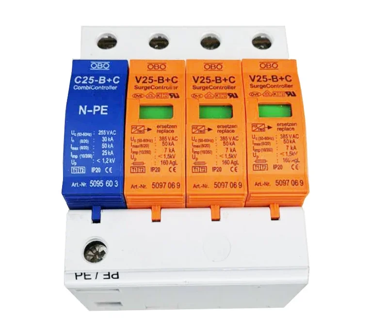 V25-B+C/3+NPE разрядник Устройство защиты от перенапряжения V25-B+C/3+NPE 4P бытовой трехфазный источник перенапряжения 385 В