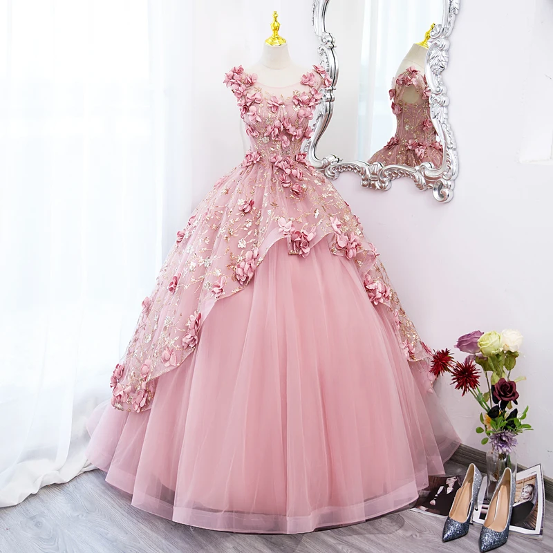 Фото Индивидуальные платья Quinceanera с 3d цветами и аппликацией, блестящее бальное платье больших размеров, платье для выпускного вечера, Vestidos Princesa, новинка 2023 года №2
