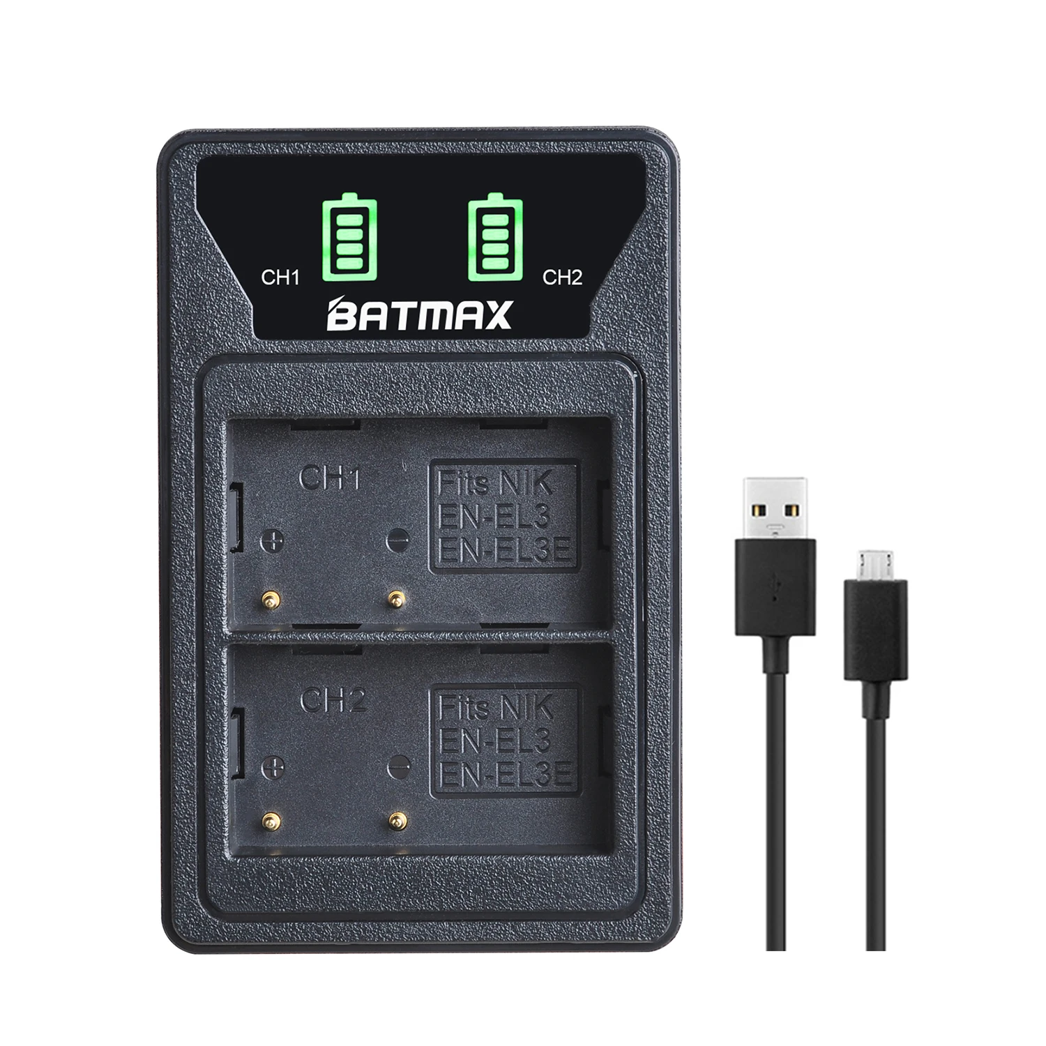 Зарядное устройство со светодиодной подсветкой и двумя встроенными USB-портами для фотоаппарата Nikon EN-EL3e EL3e EL3a D50 D70S D80 D80S D90 D100 D200 D300 D700