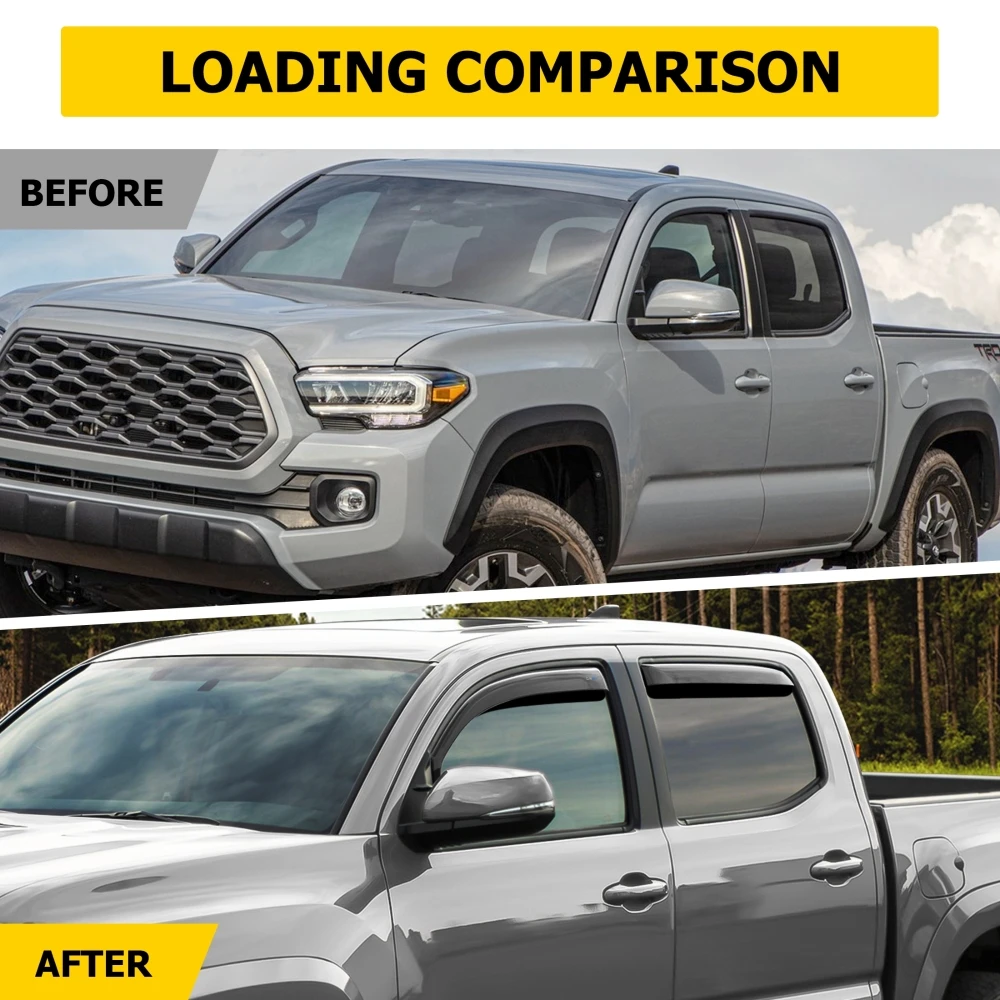 Фото Для Toyota Tacoma 2016-2022 4 шт., навесы от дождя на боковое окно, дефлектор Windowsheild, ветрозащитный козырек, вентиляционная защита №5