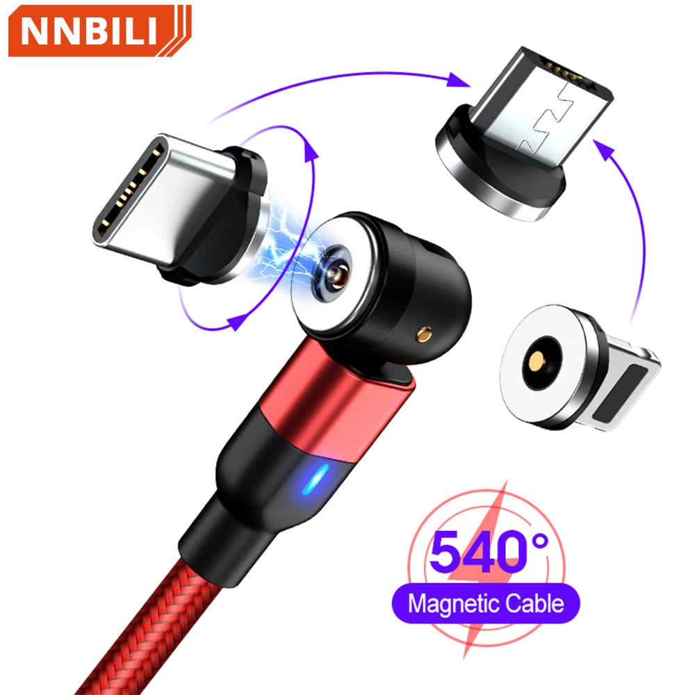 Магнитный зарядный кабель, вращающийся на 540 градусов, 3 А, Micro USB Тип C, провод для передачи данных, шнур для iphone, Xiaomi, Samsun, магнитное зарядное устройство для телефона