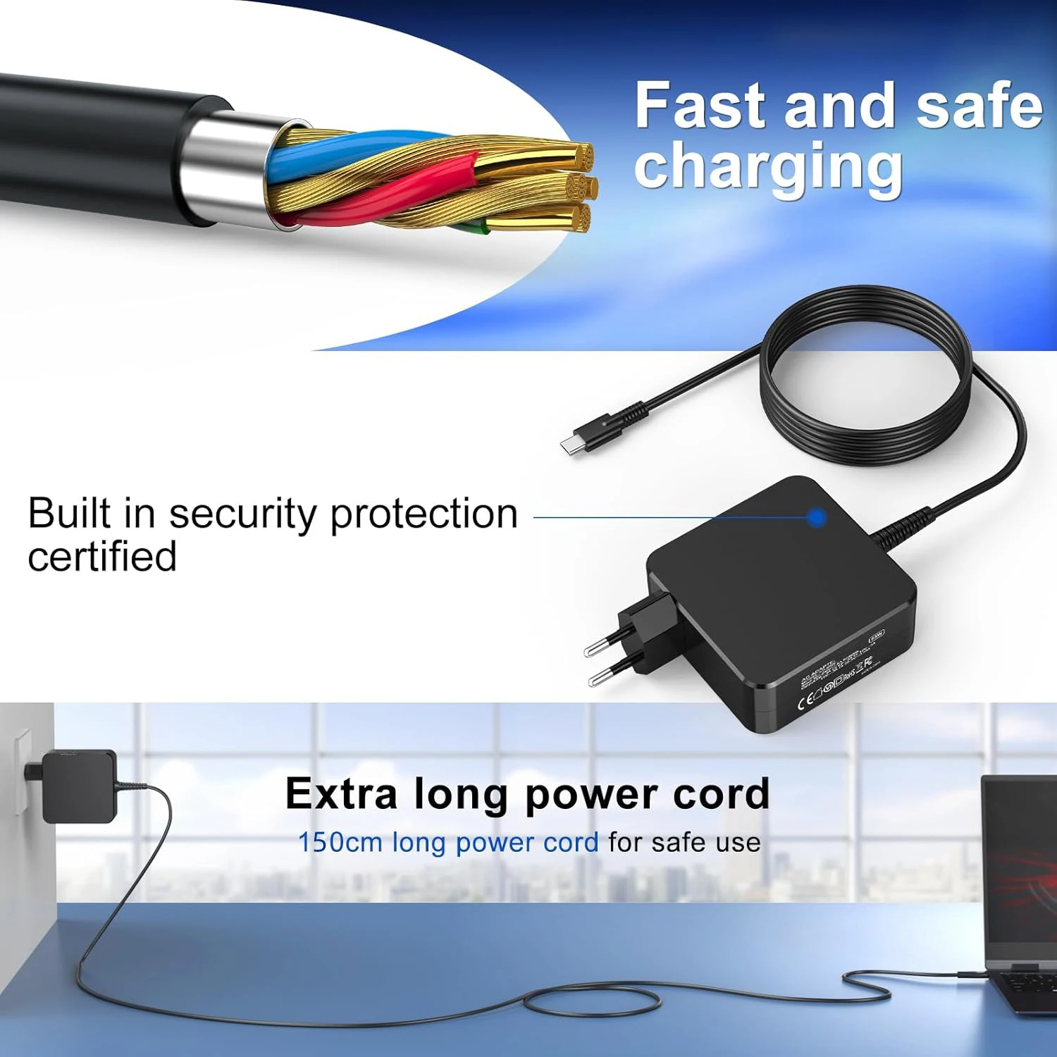 Фото 65 Вт Тип C 20 В 3,25 А 45 Вт USB C PD Универсальное зарядное устройство для ноутбука Адаптер переменного тока для MacBook ASUS ZenBook Lenovo Dell Xiaomi Air HP №2