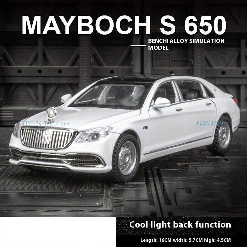 1/32 Mercedes Benz Maybach S650 Роскошный автомобиль из сплава металла, литая под давлением модель автомобиля, украшение интерьера дома, звук и свет, подарок для детей Играйте в транспортные средства и модели
