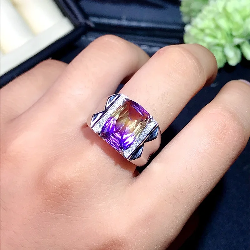 Фото Модные изменяемые мужские кольца SACE GEMS 10*14 мм из натурального аметрина, серебро 925 пробы, ювелирные изделия для свадьбы, вечеринки, праздничный подарок №3