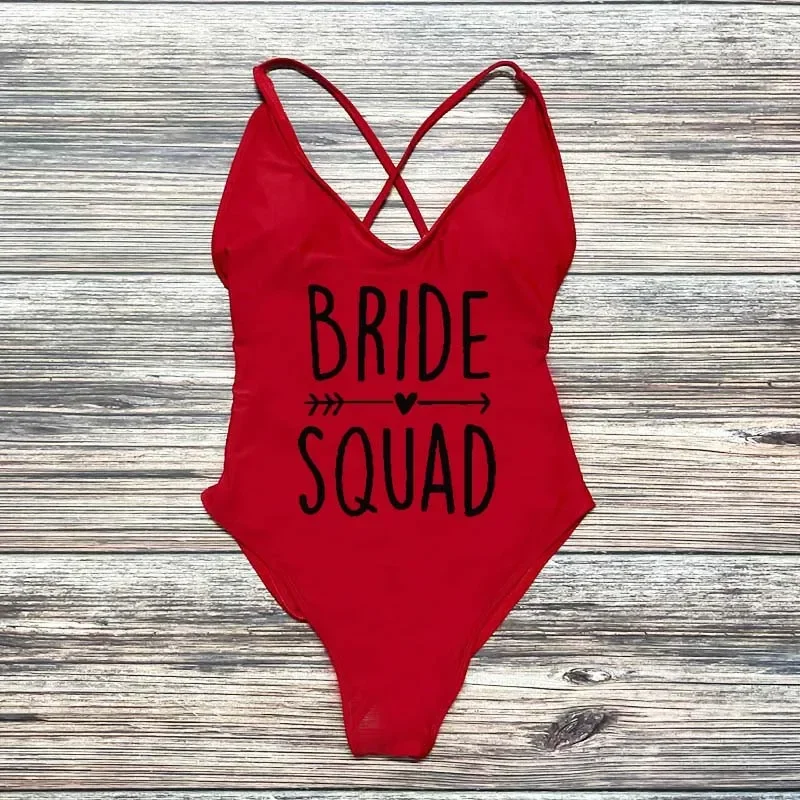 Фото BRIDE SQUAD цельный купальник сексуальный мягкий купальник женский раздельный купальник для мальчишника купальный костюм розовый красный пляжная одежда S-3XL №5