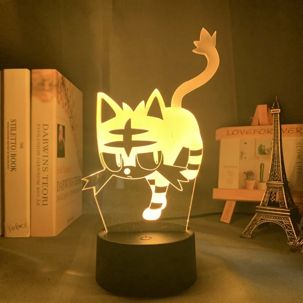 Аниме-фигурки Litten в виде покемона, светодиодная лампа 3D, модель детской кровати, декор для комнаты, подарок на день рождения, рождественский подарок для ребенка