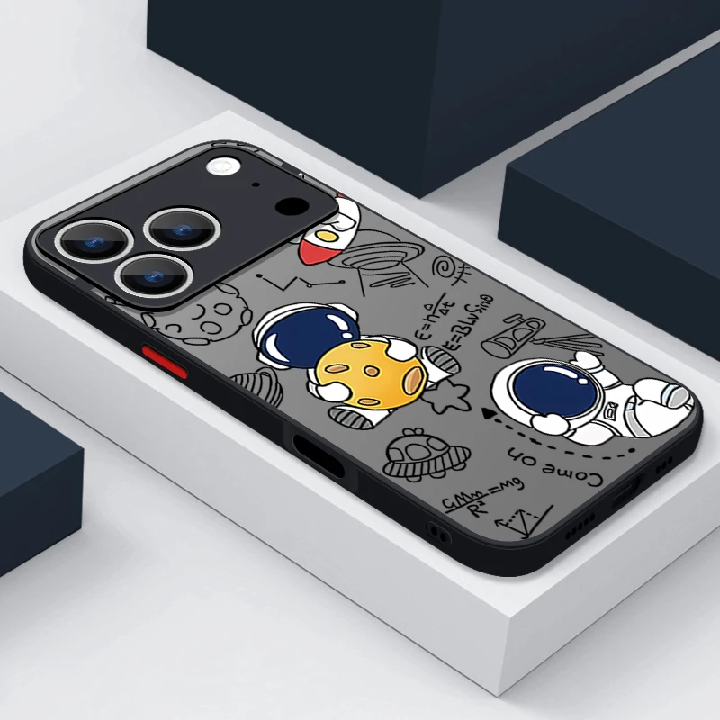 Милый чехол для телефона с астронавтом для iPhone 17 Air 16 15 14 13 12 Pro Max 16 17 Pro 16e 11, противоударный матовый жесткий чехол с мягкими краями, принципиально